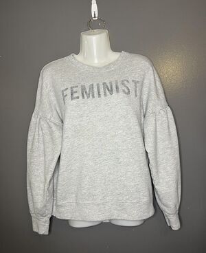 Sundry Sweatshirt Womens 2 Gray Feminist Graphic Puff Sleeve Crewneck Fleece